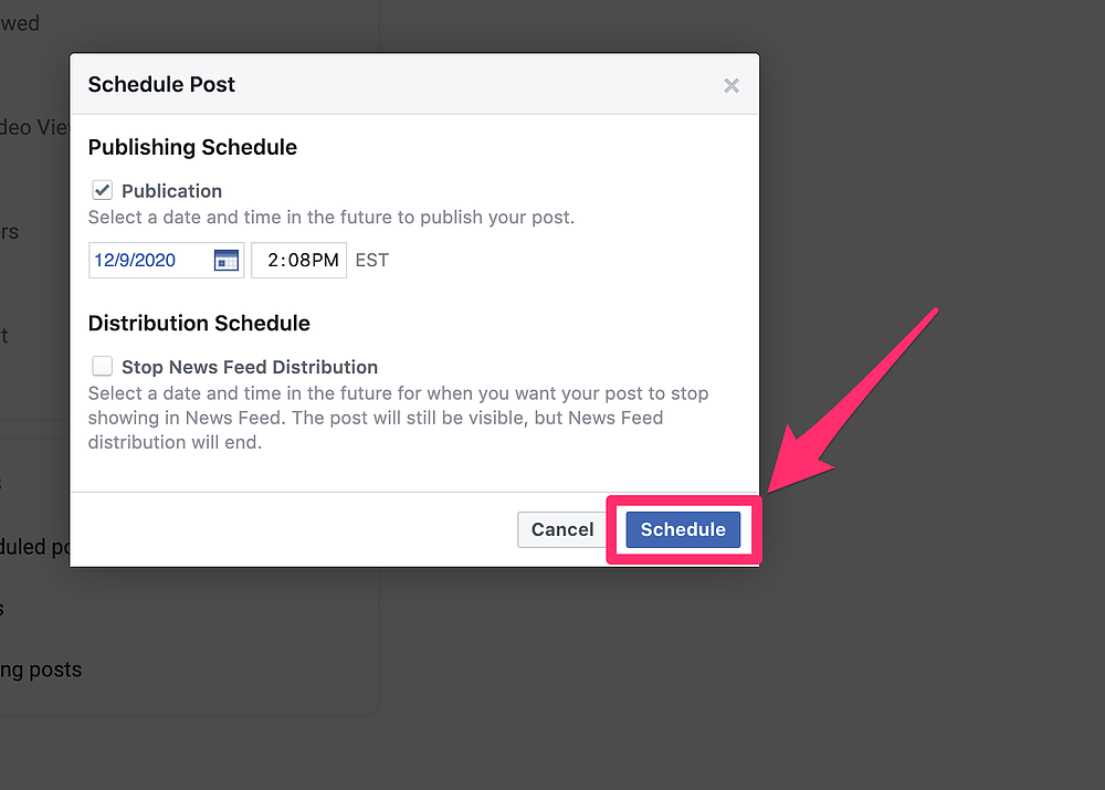 Facebook post schedule button