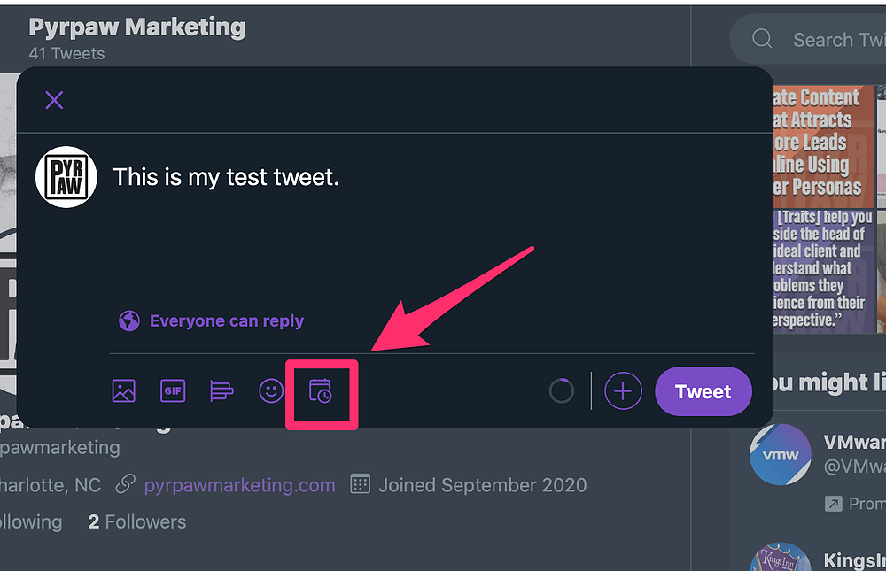 Schedule icon in the Twitter tweet window